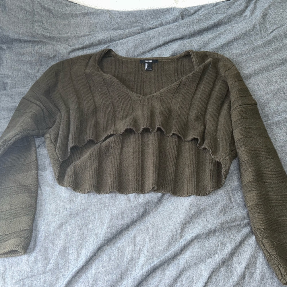 Army Green Forever 21 Cropped Sweater